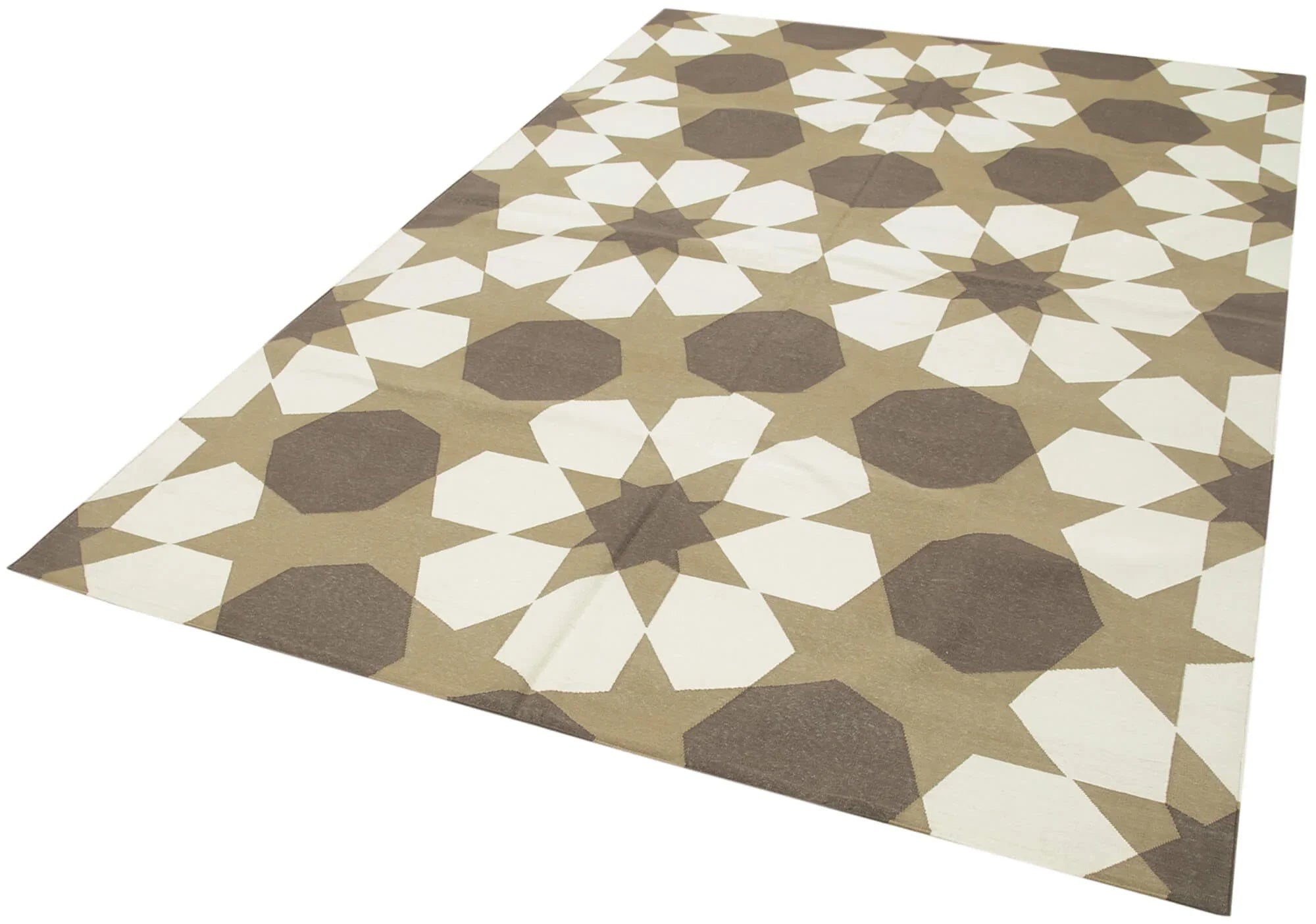 Geometric Duri Kahverengi Geometrik Pamuk Yün El Dokuma Halısı 186x275 Agacan