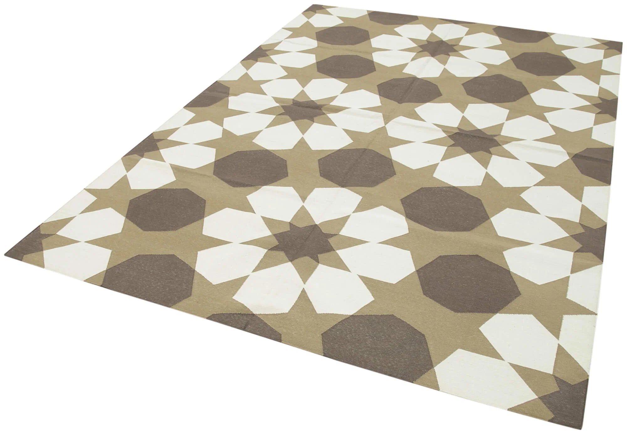 Geometric Duri Kahverengi Geometrik Pamuk Yün El Dokuma Halısı 188x267 Agacan