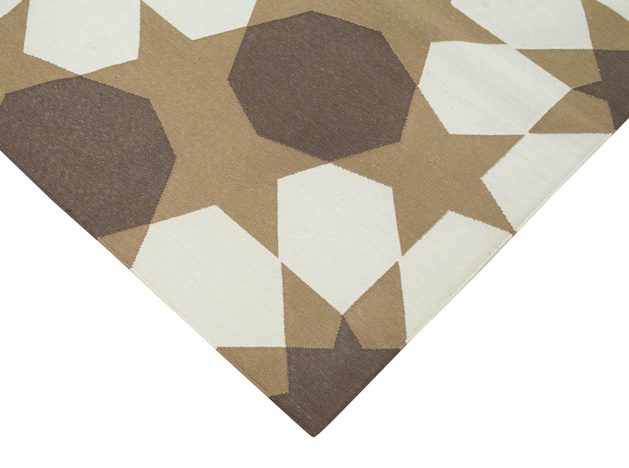 Geometric Duri Kahverengi Geometrik Pamuk Yün El Dokuma Halısı 188x267 Agacan