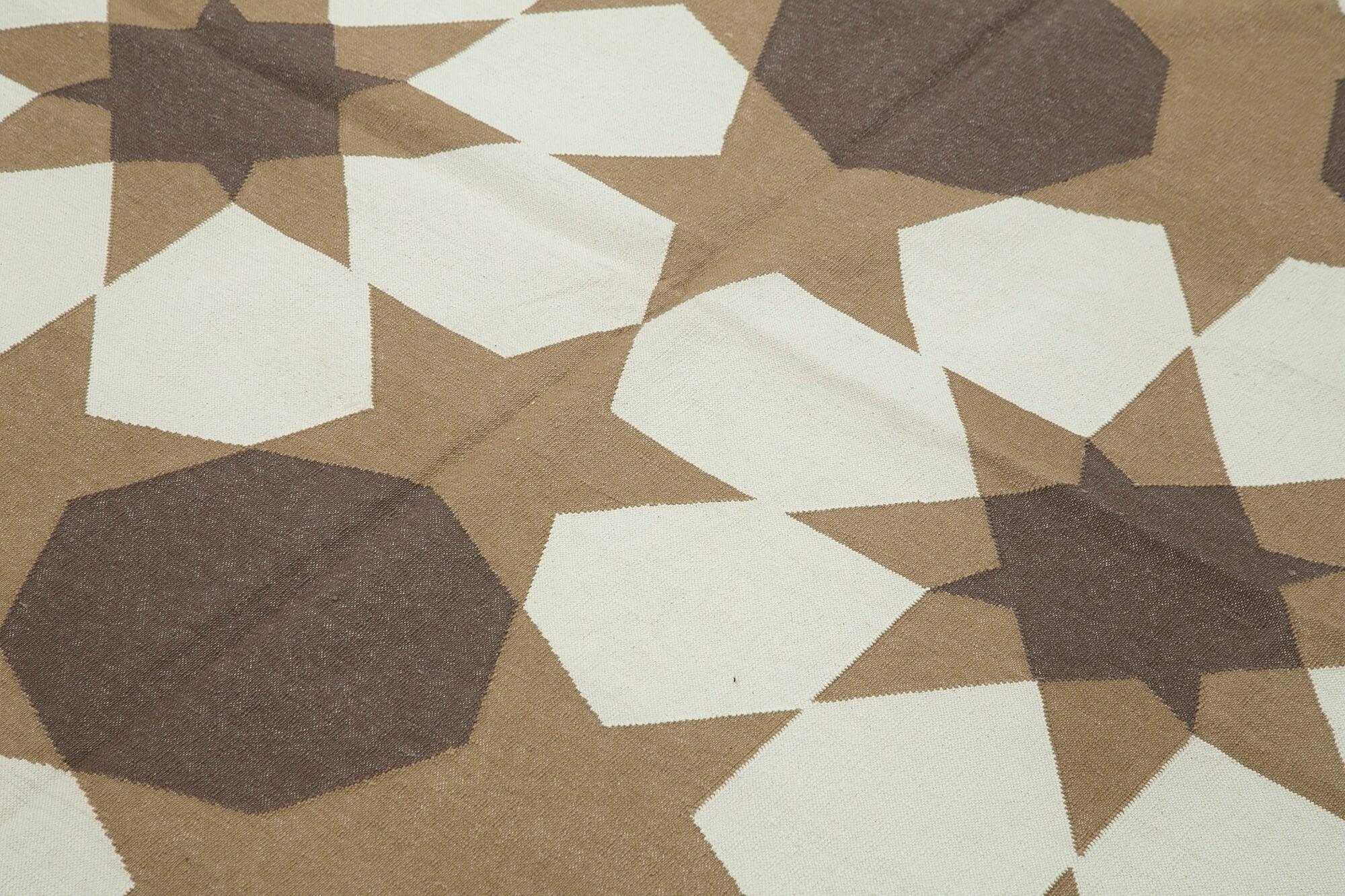 Geometric Duri Kahverengi Geometrik Pamuk Yün El Dokuma Halısı 188x267 Agacan
