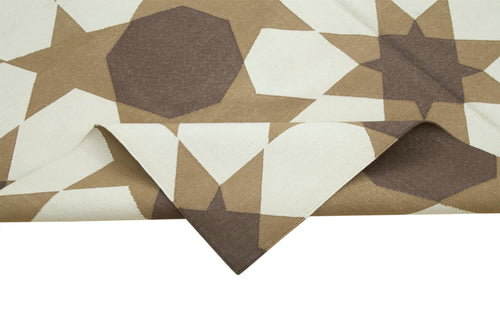 Geometric Duri Kahverengi Geometrik Pamuk Yün El Dokuma Halısı 188x267 Agacan
