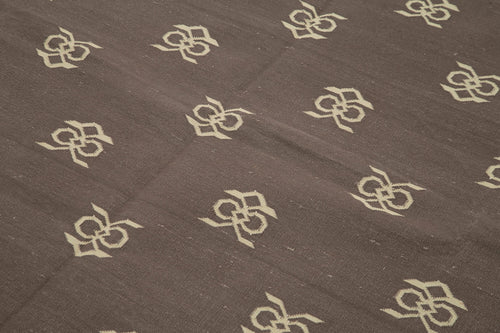 Geometric Duri Kahverengi Geometrik Pamuk Yün El Dokuma Halısı 187x274 Agacan