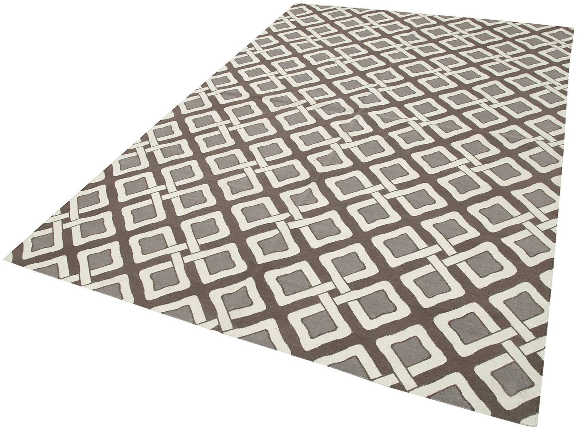 Geometric Duri Kahverengi Geometrik Pamuk Yün El Dokuma Halısı 187x274 Agacan