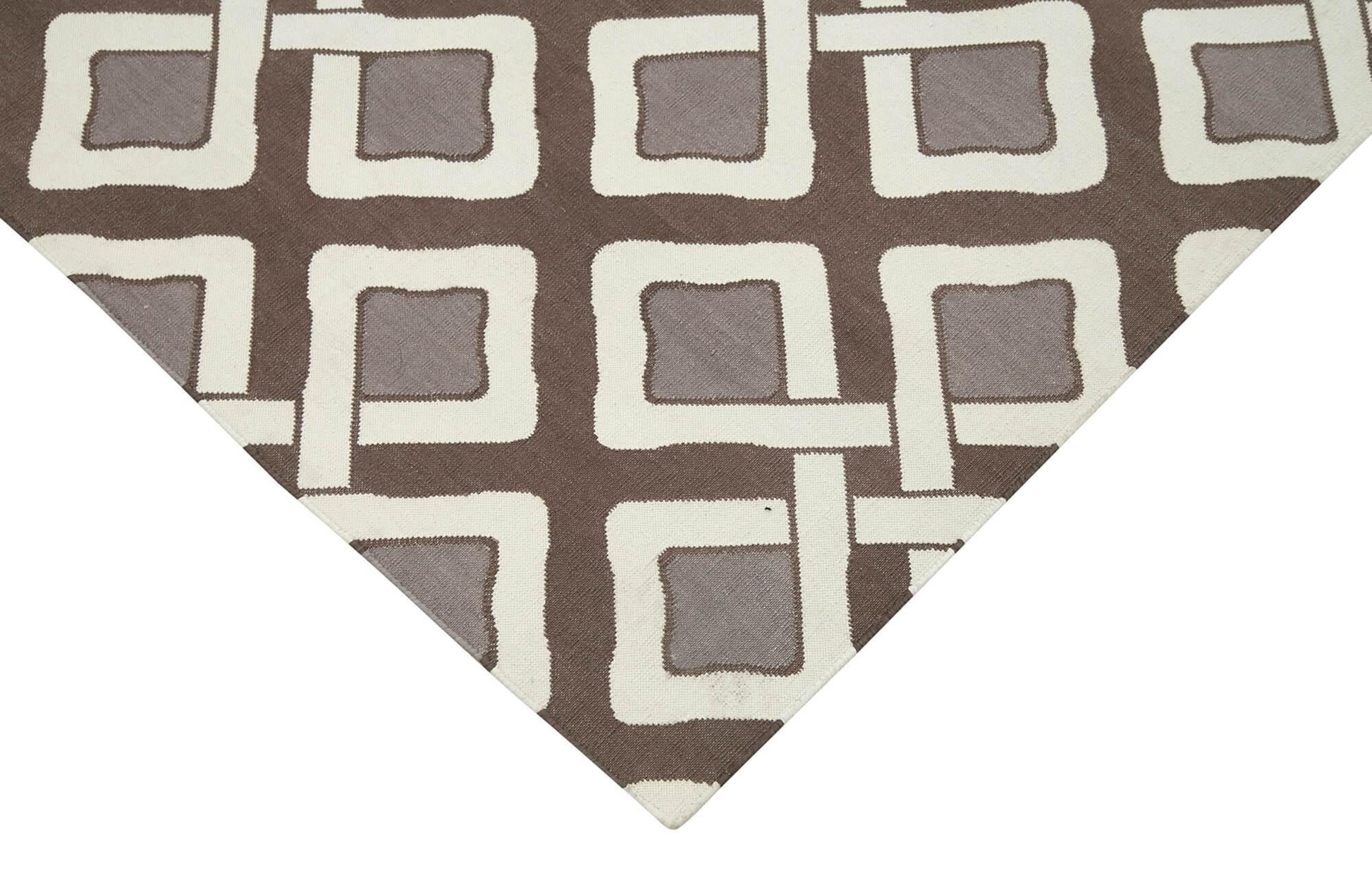Geometric Duri Kahverengi Geometrik Pamuk Yün El Dokuma Halısı 187x274 Agacan