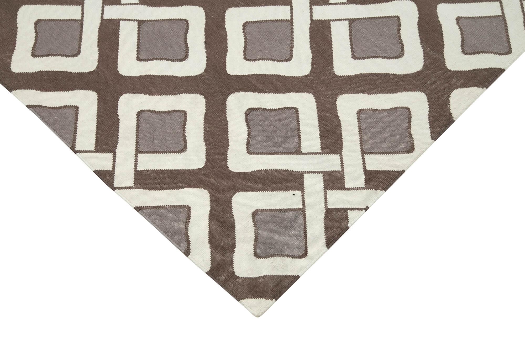 Geometric Duri Kahverengi Geometrik Pamuk Yün El Dokuma Halısı 187x274 Agacan