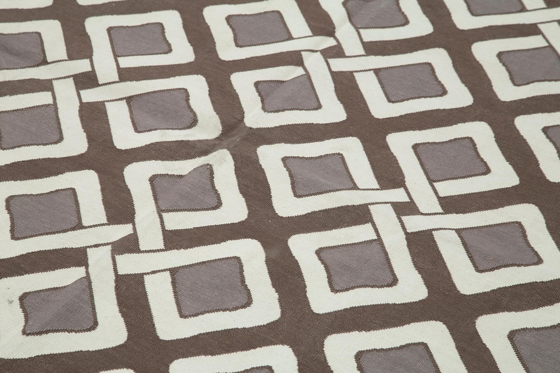 Geometric Duri Kahverengi Geometrik Pamuk Yün El Dokuma Halısı 187x274 Agacan