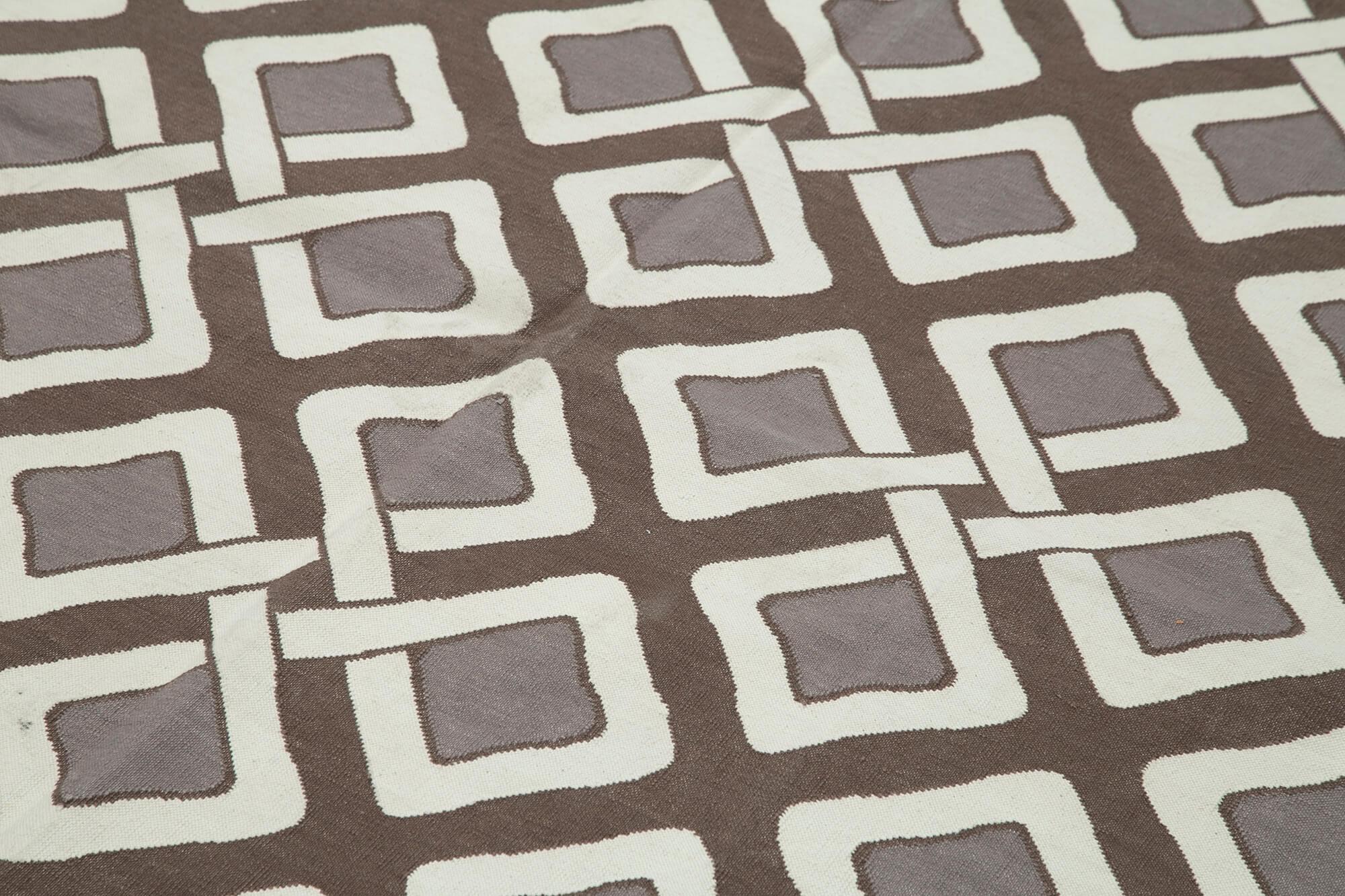 Geometric Duri Kahverengi Geometrik Pamuk Yün El Dokuma Halısı 187x274 Agacan