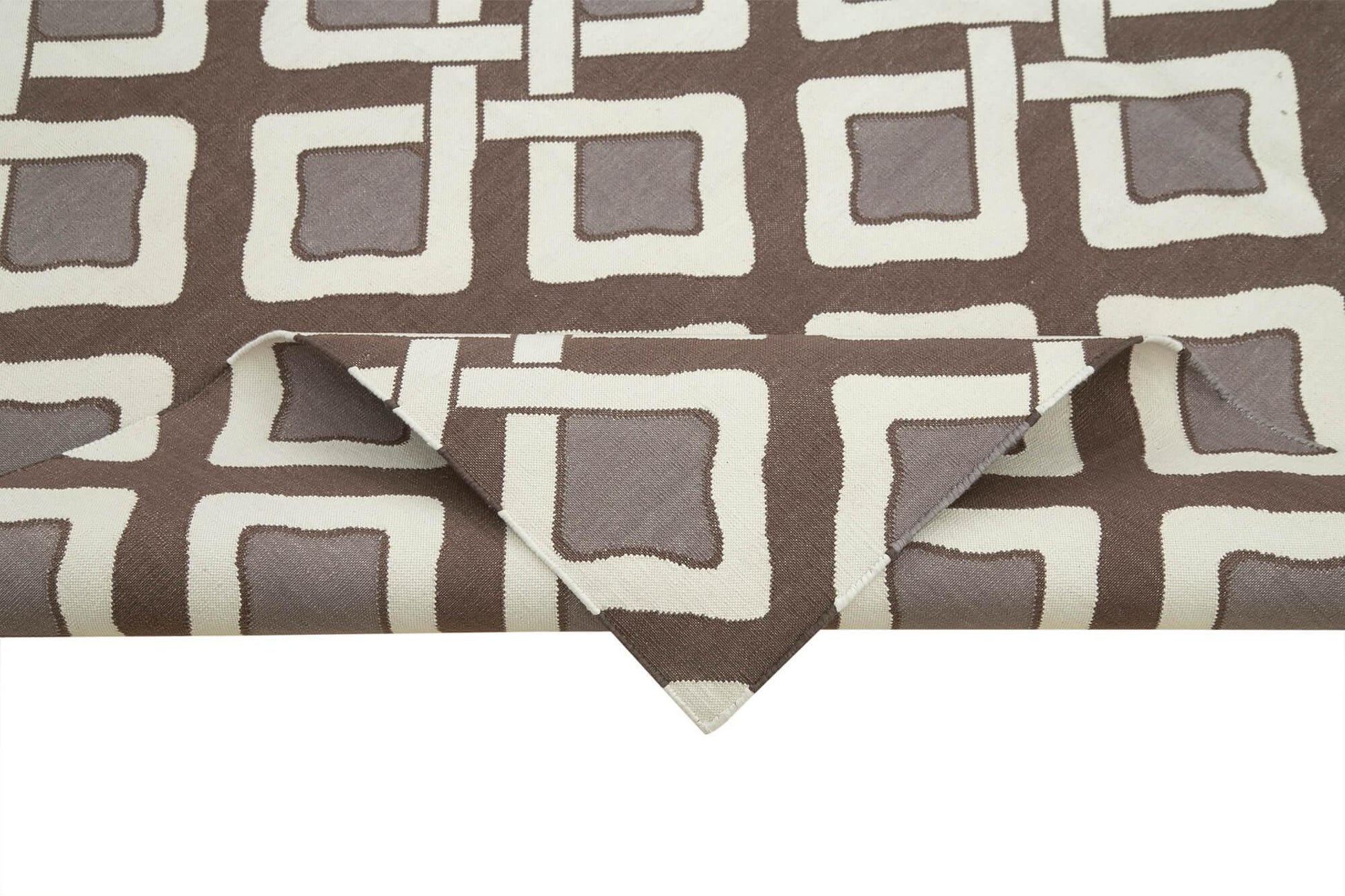 Geometric Duri Kahverengi Geometrik Pamuk Yün El Dokuma Halısı 187x274 Agacan