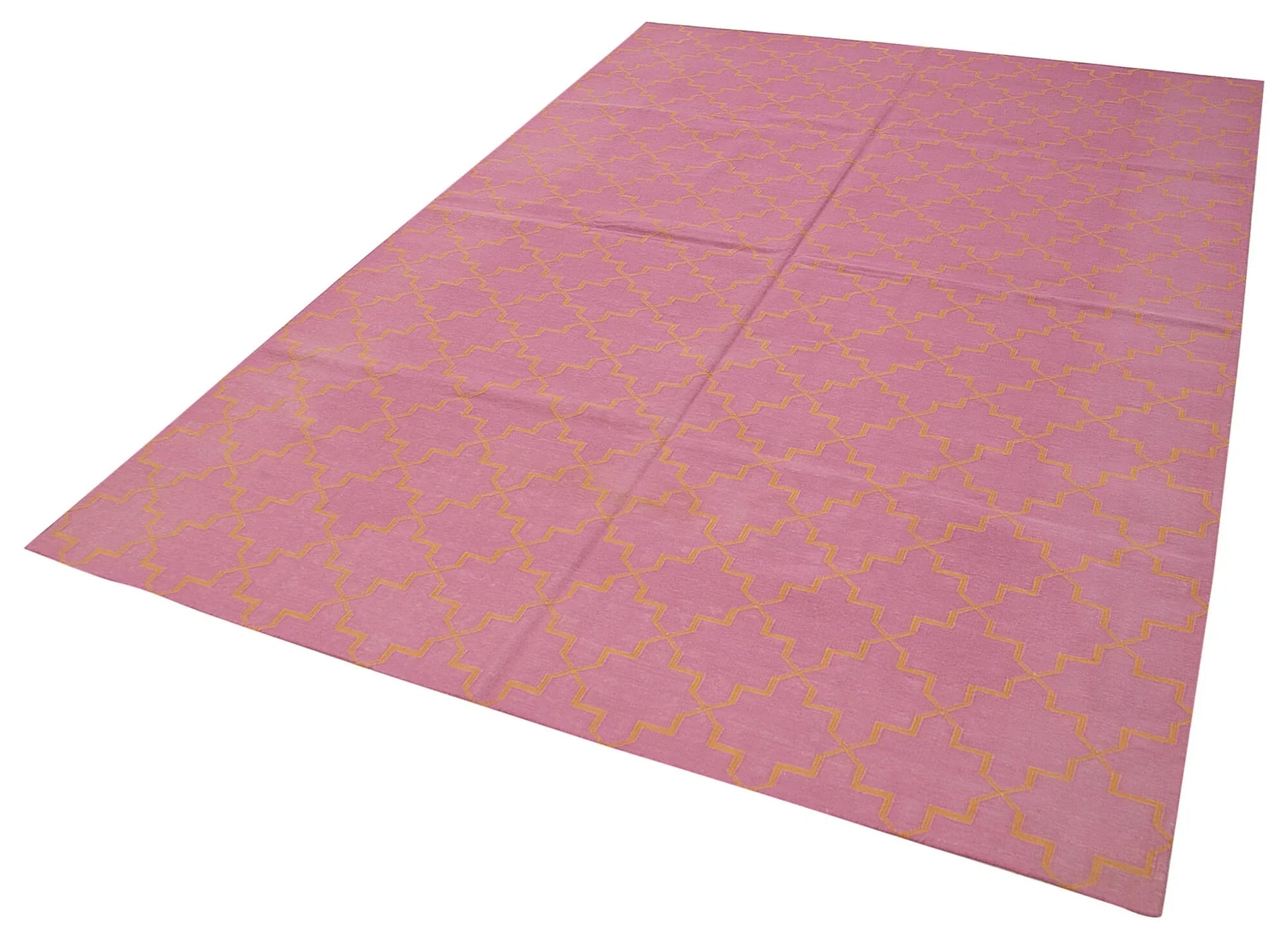 Geometric Duri Pembe Geometrik Pamuk Yün El Dokuma Halısı 187x270 Agacan
