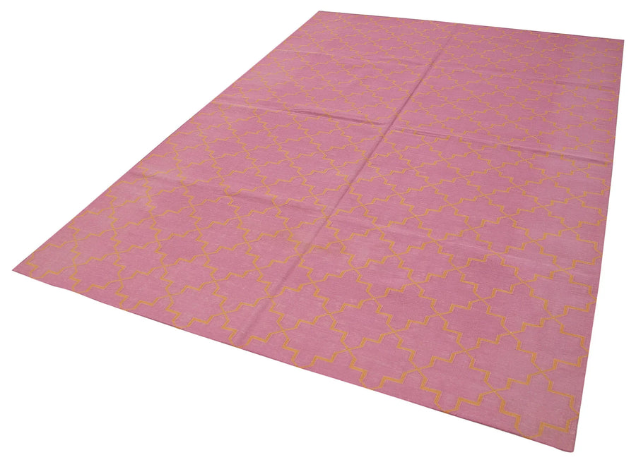 Geometric Duri Pembe Geometrik Pamuk Yün El Dokuma Halısı 187x270 Agacan