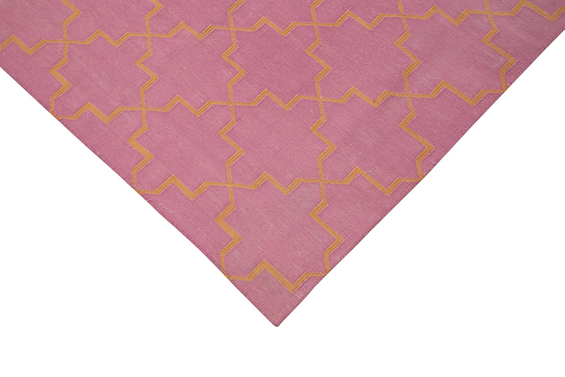 Geometric Duri Pembe Geometrik Pamuk Yün El Dokuma Halısı 187x270 Agacan