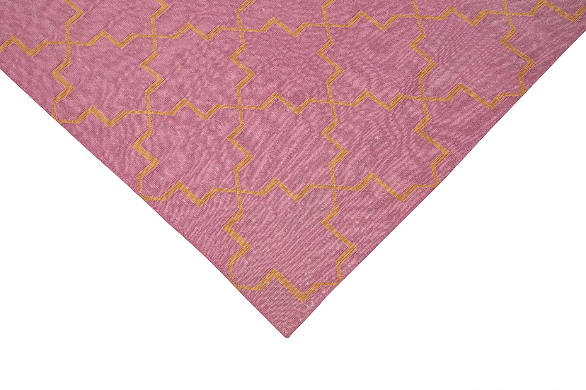 Geometric Duri Pembe Geometrik Pamuk Yün El Dokuma Halısı 187x270 Agacan