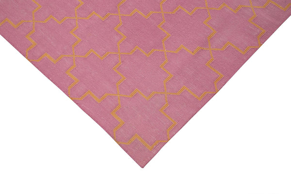 Geometric Duri Pembe Geometrik Pamuk Yün El Dokuma Halısı 187x270 Agacan