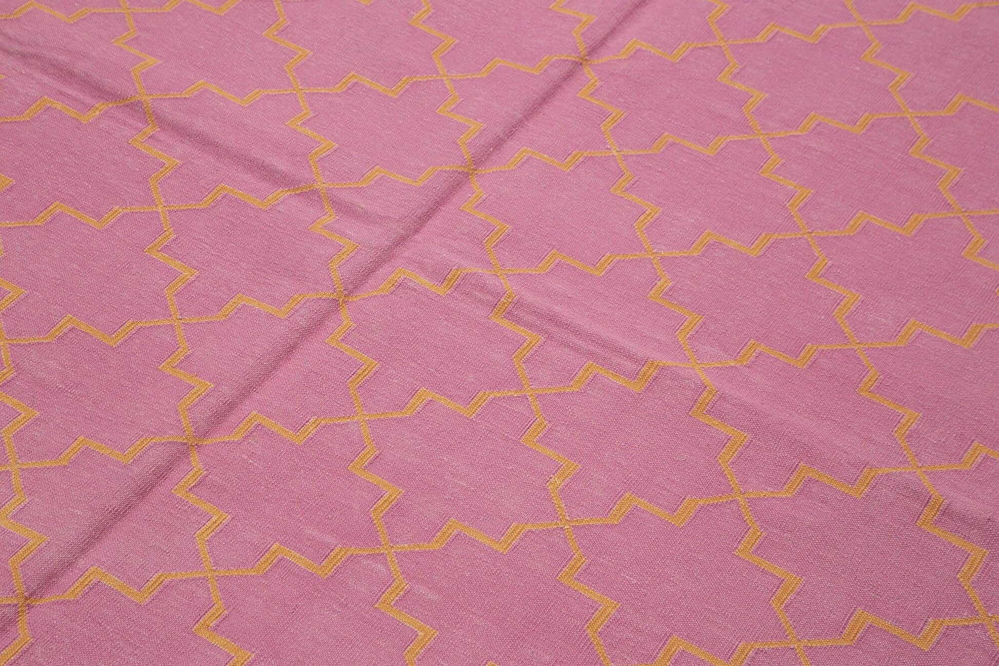 Geometric Duri Pembe Geometrik Pamuk Yün El Dokuma Halısı 187x270 Agacan