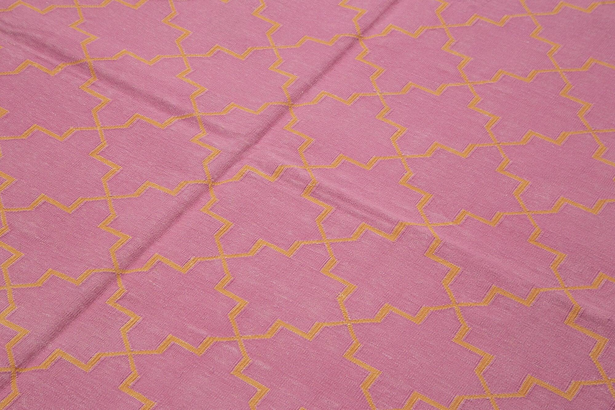 Geometric Duri Pembe Geometrik Pamuk Yün El Dokuma Halısı 187x270 Agacan