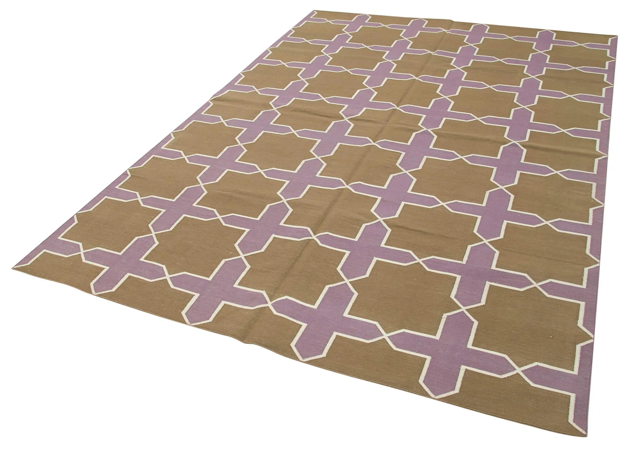 Geometric Duri Kahverengi Geometrik Pamuk Yün El Dokuma Halısı 184x273 Agacan
