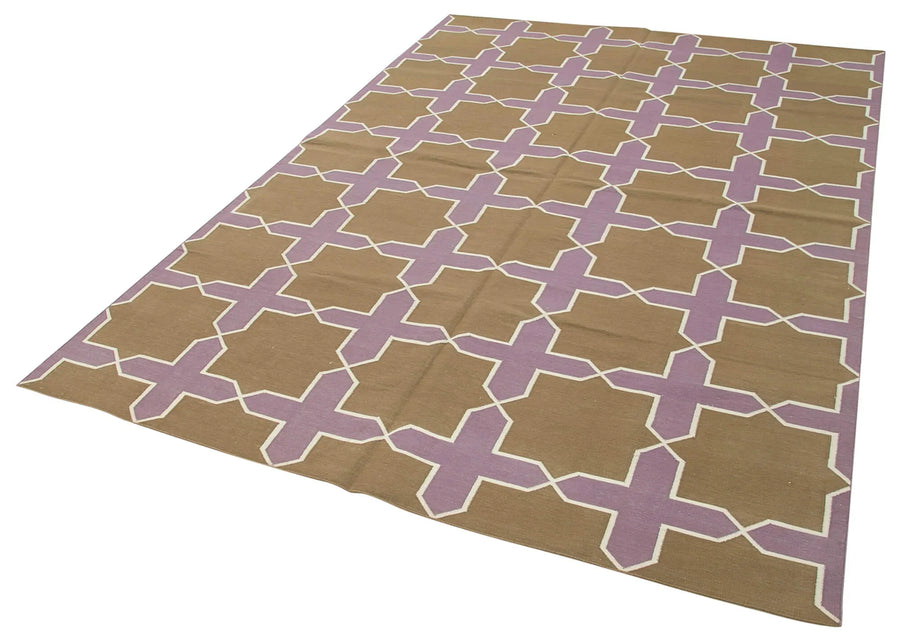 Geometric Duri Kahverengi Geometrik Pamuk Yün El Dokuma Halısı 184x273 Agacan