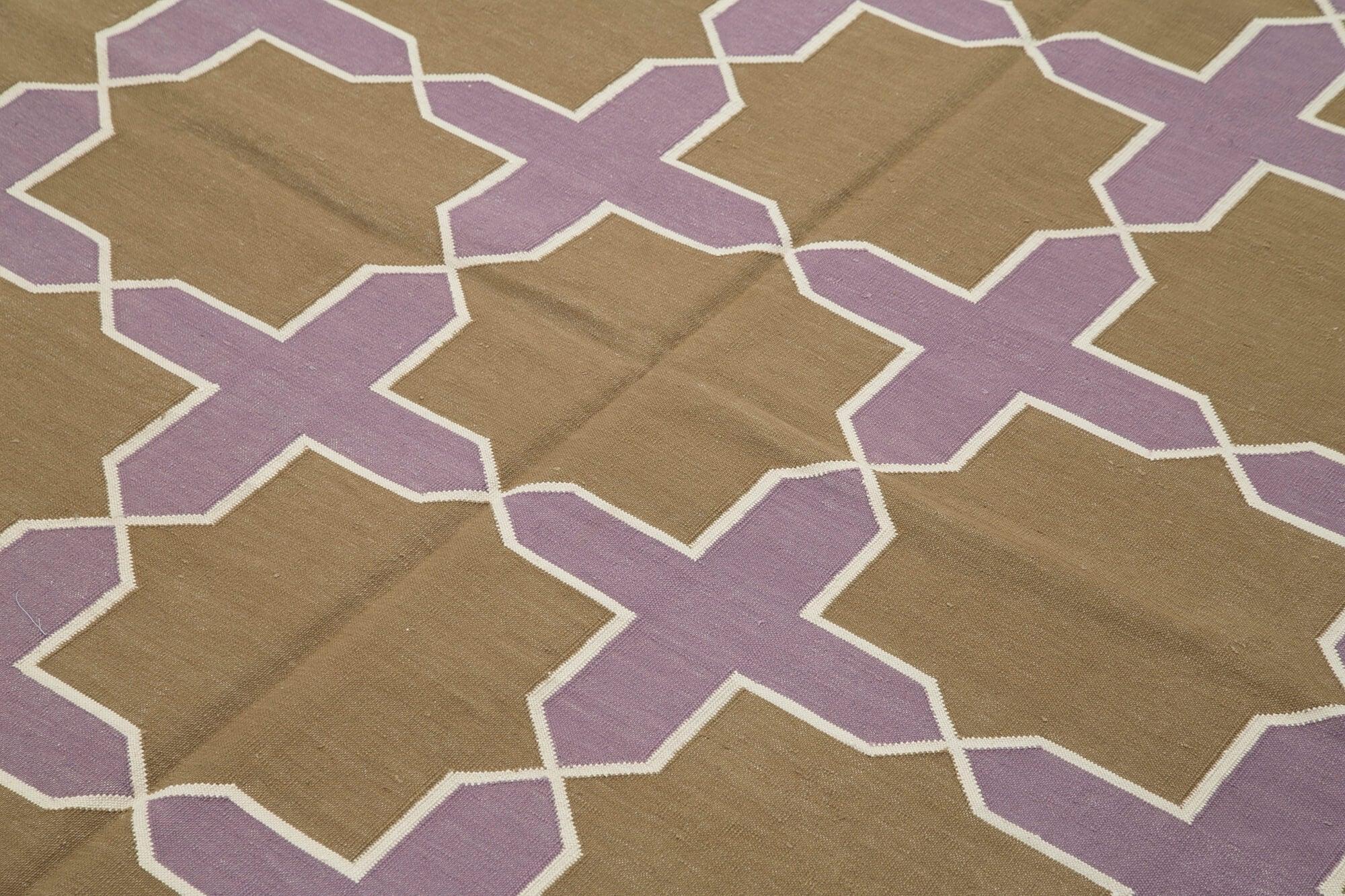 Geometric Duri Kahverengi Geometrik Pamuk Yün El Dokuma Halısı 184x273 Agacan