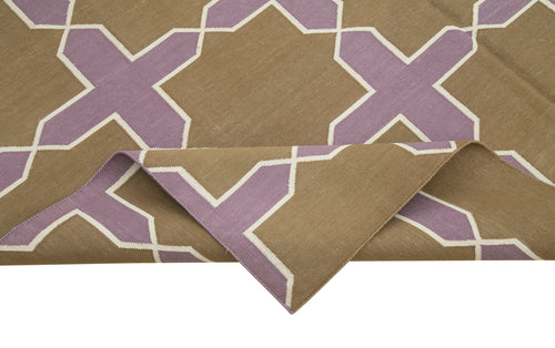 Geometric Duri Kahverengi Geometrik Pamuk Yün El Dokuma Halısı 184x273 Agacan