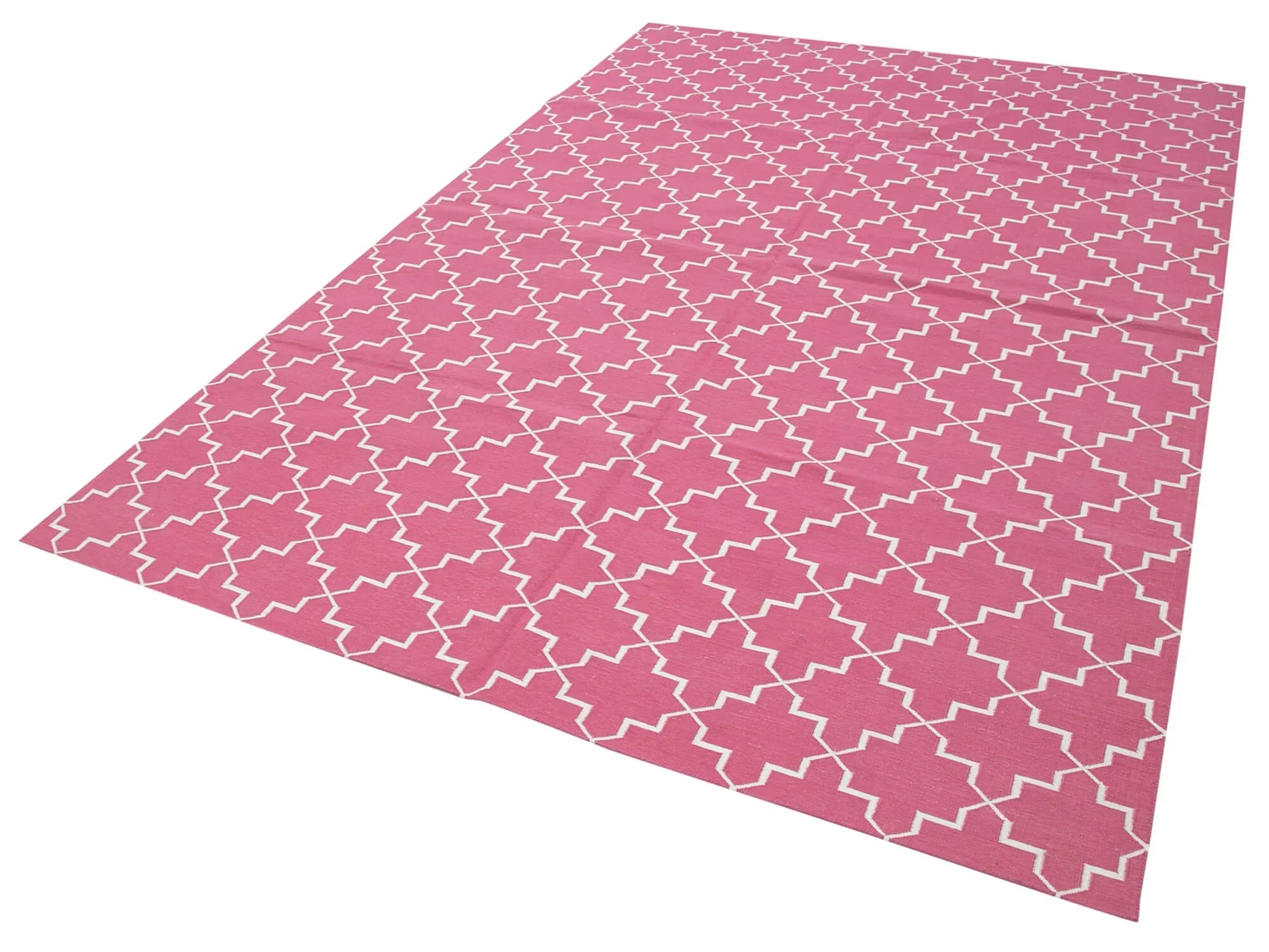 Geometric Duri Pembe Geometrik Pamuk Yün El Dokuma Halısı 183x277 Agacan