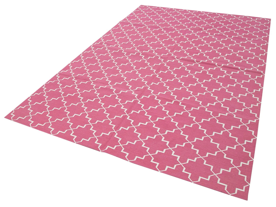 Geometric Duri Pembe Geometrik Pamuk Yün El Dokuma Halısı 183x277 Agacan
