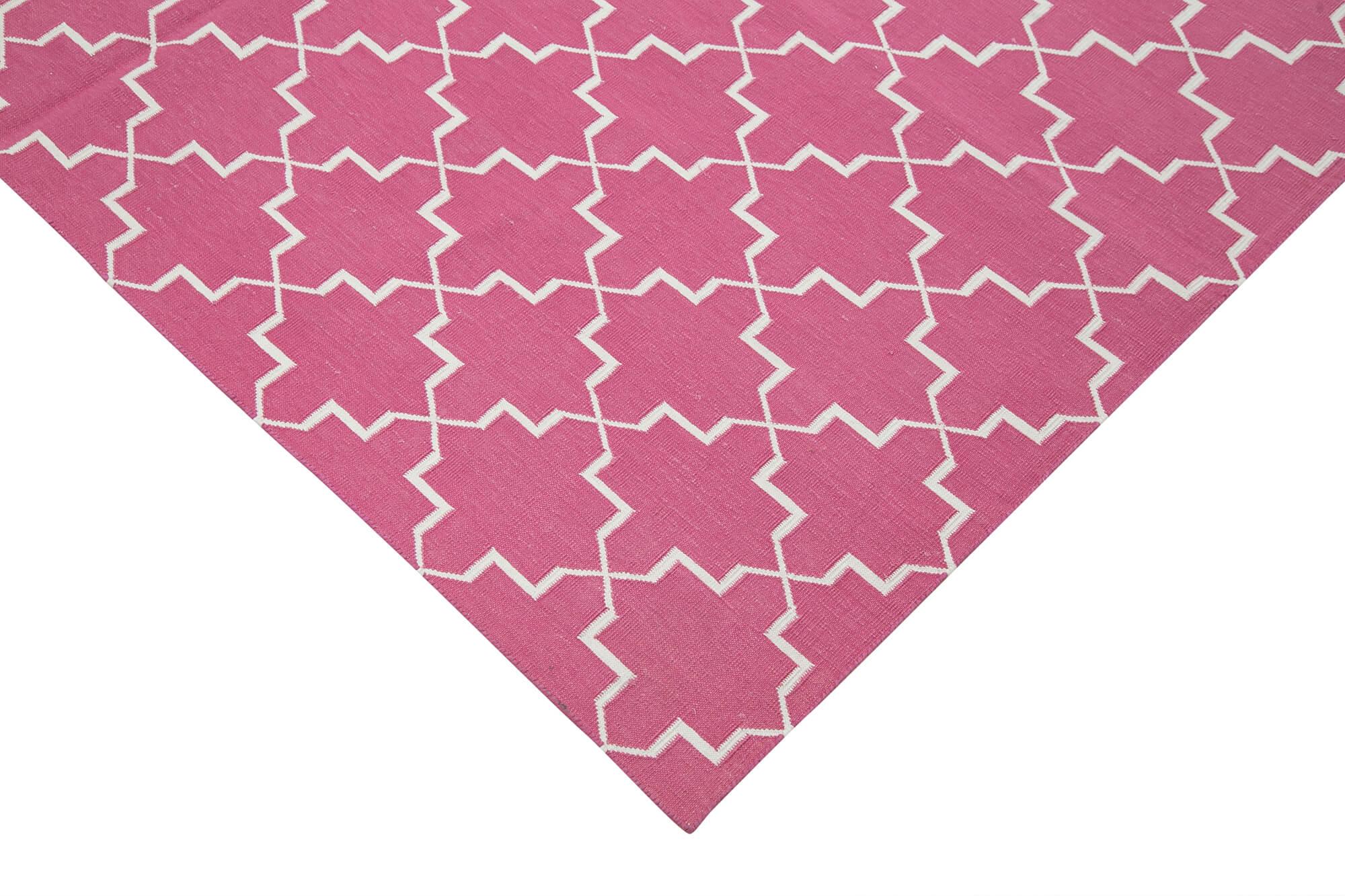 Geometric Duri Pembe Geometrik Pamuk Yün El Dokuma Halısı 183x277 Agacan