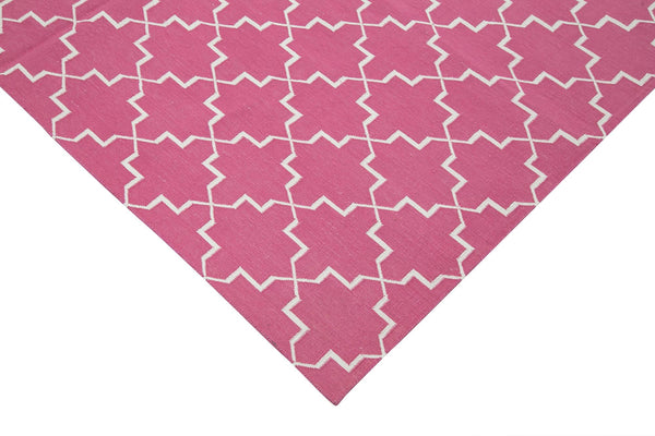 Geometric Duri Pembe Geometrik Pamuk Yün El Dokuma Halısı 183x277 Agacan