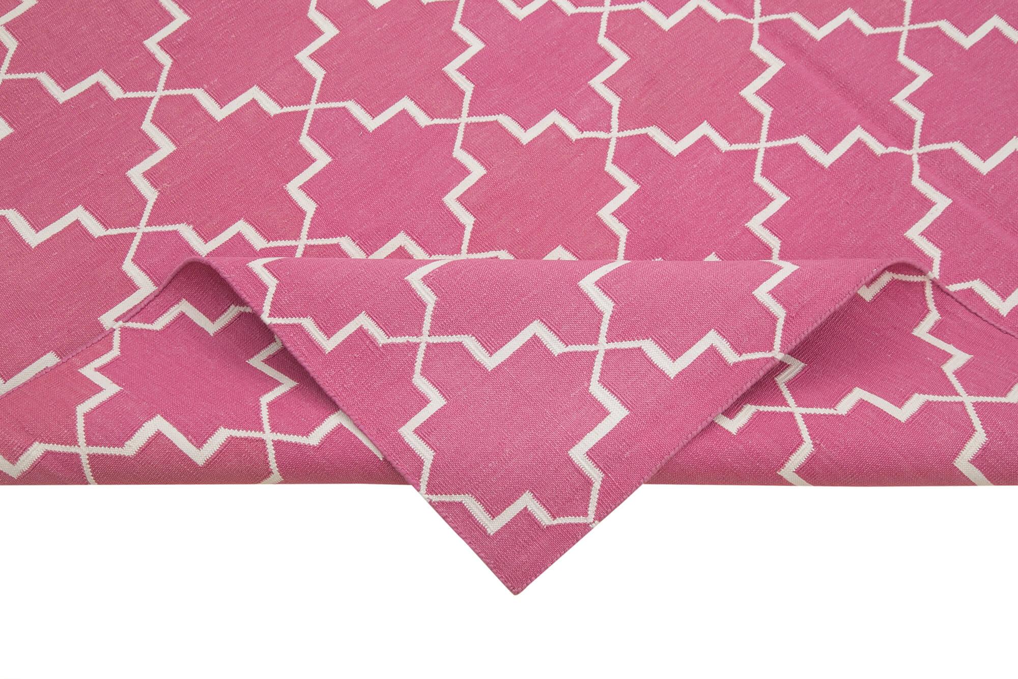 Geometric Duri Pembe Geometrik Pamuk Yün El Dokuma Halısı 183x277 Agacan
