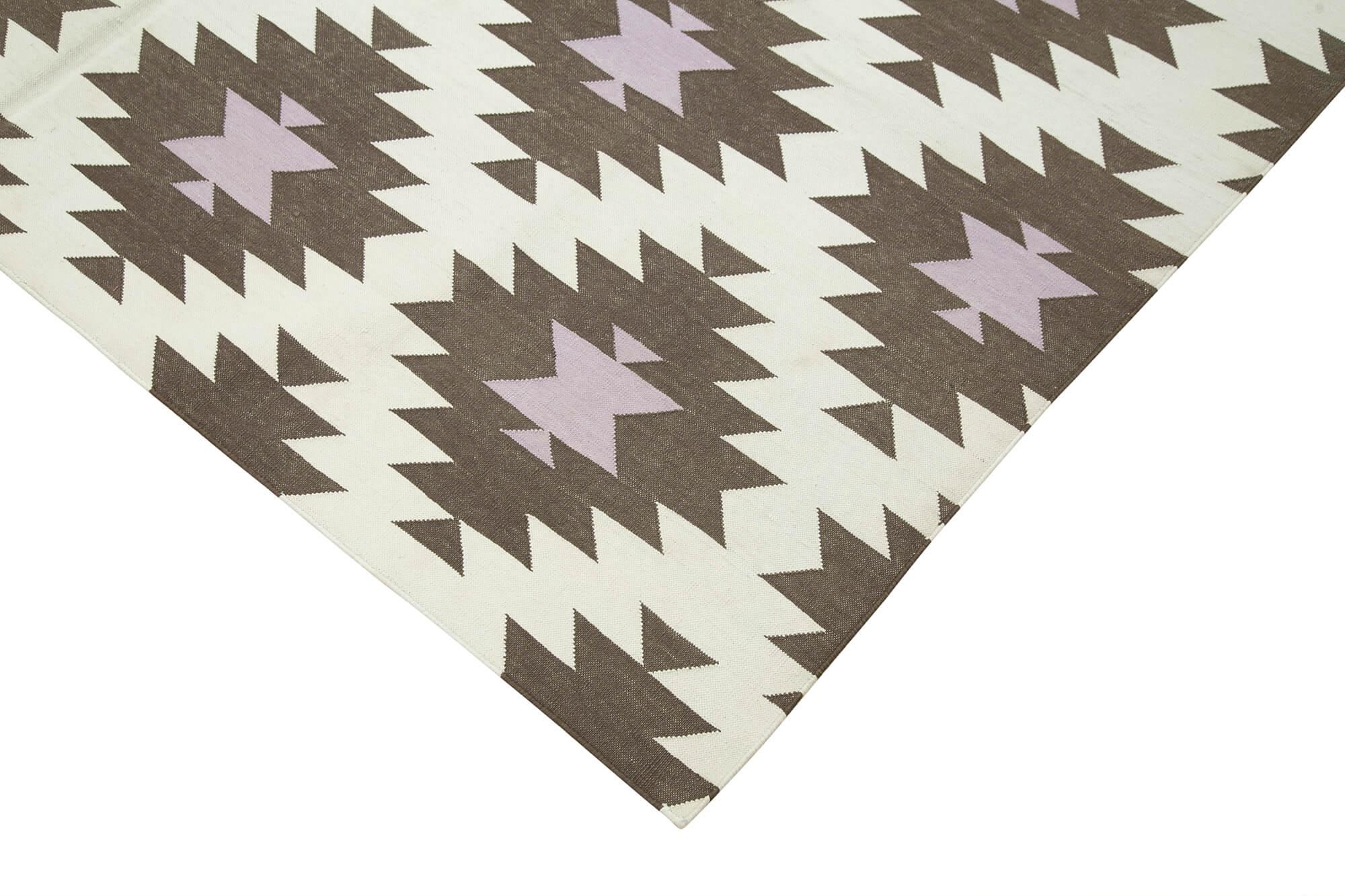 Geometric Duri Kahverengi Geometrik Pamuk Yün El Dokuma Halısı 183x264 Agacan