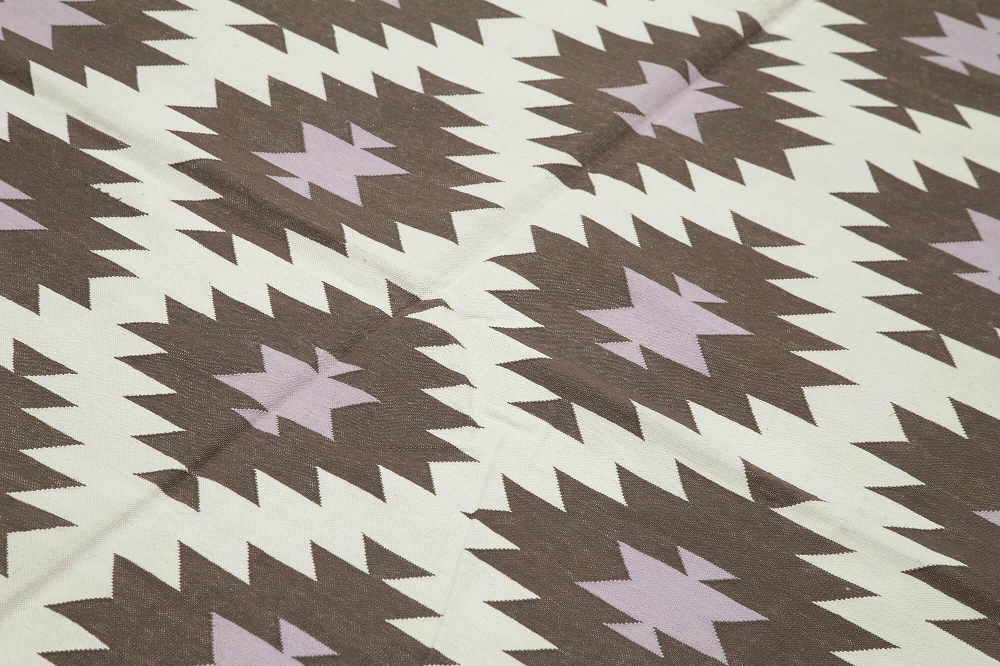 Geometric Duri Kahverengi Geometrik Pamuk Yün El Dokuma Halısı 183x264 Agacan