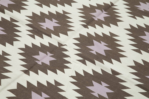 Geometric Duri Kahverengi Geometrik Pamuk Yün El Dokuma Halısı 183x264 Agacan