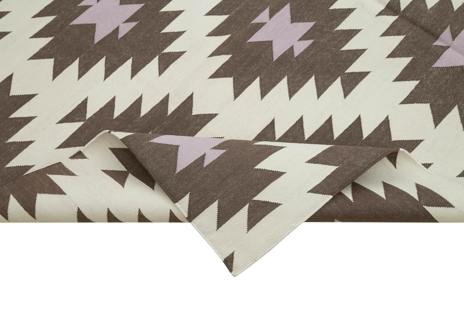 Geometric Duri Kahverengi Geometrik Pamuk Yün El Dokuma Halısı 183x264 Agacan