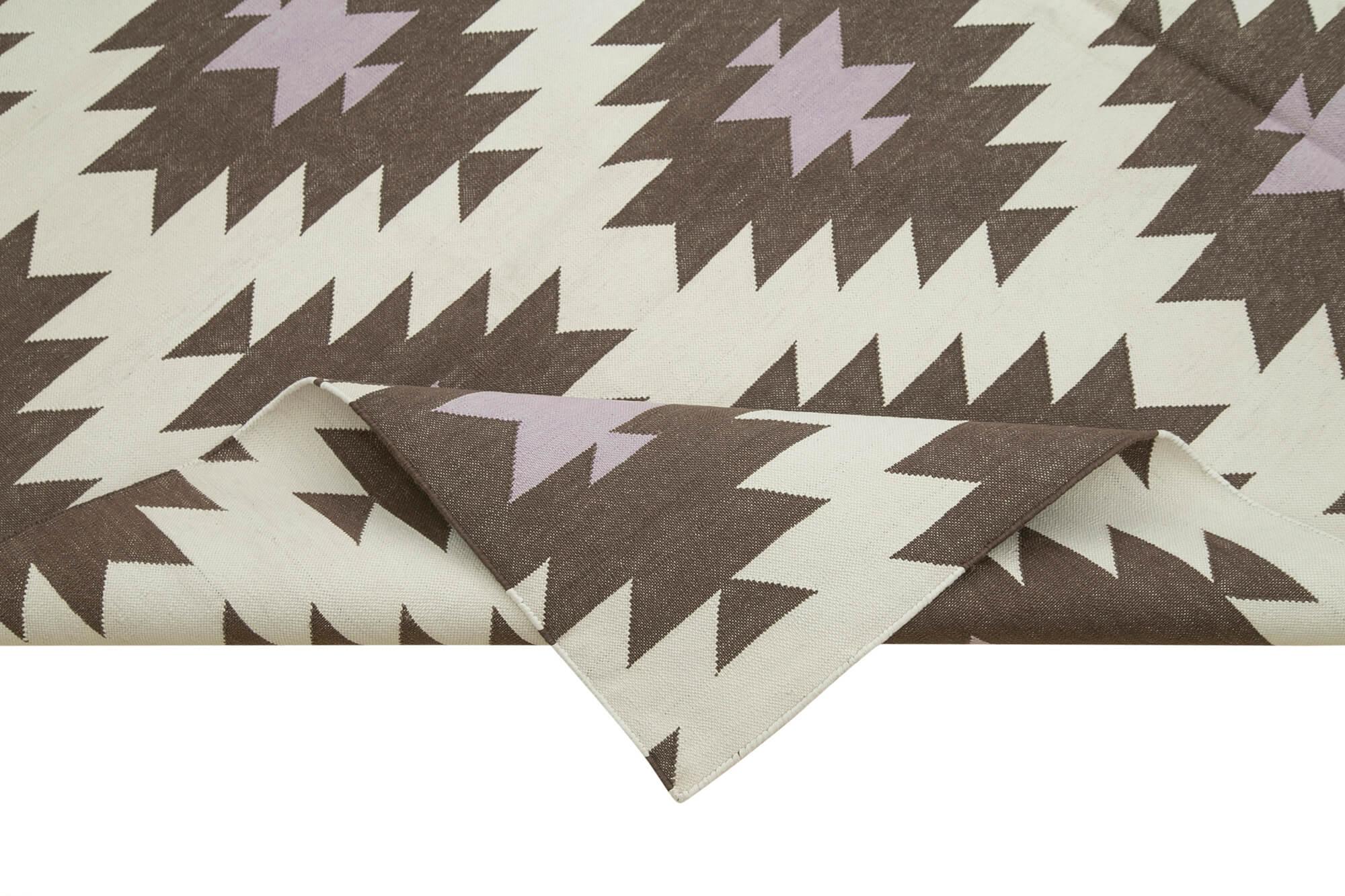 Geometric Duri Kahverengi Geometrik Pamuk Yün El Dokuma Halısı 183x264 Agacan