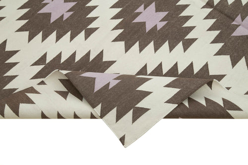 Geometric Duri Kahverengi Geometrik Pamuk Yün El Dokuma Halısı 183x264 Agacan