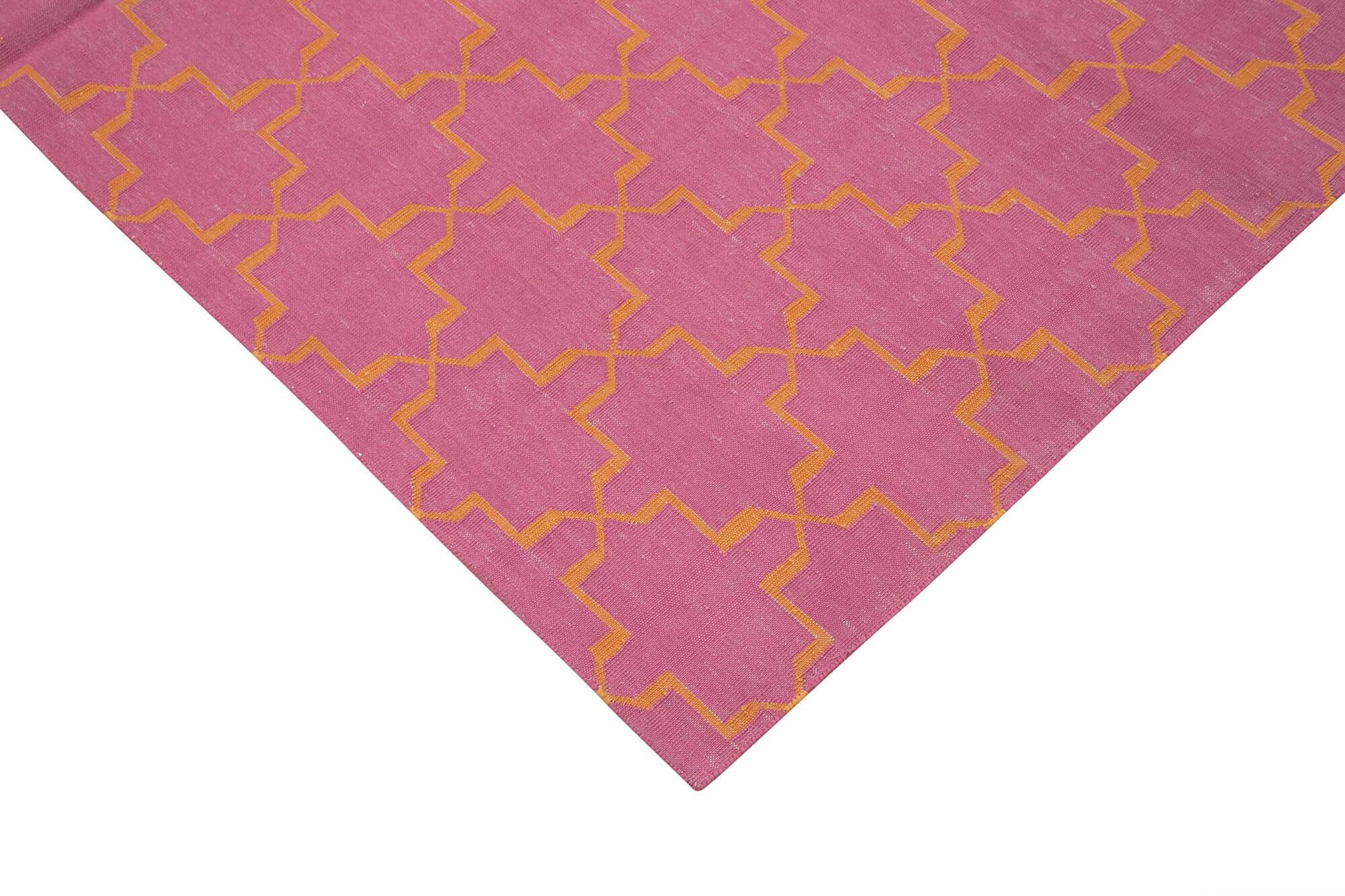 Geometric Duri Pembe Geometrik Pamuk Yün El Dokuma Halısı 182x273 Agacan