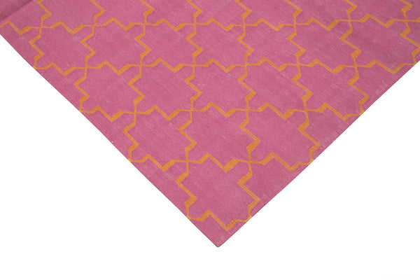 Geometric Duri Pembe Geometrik Pamuk Yün El Dokuma Halısı 182x273 Agacan