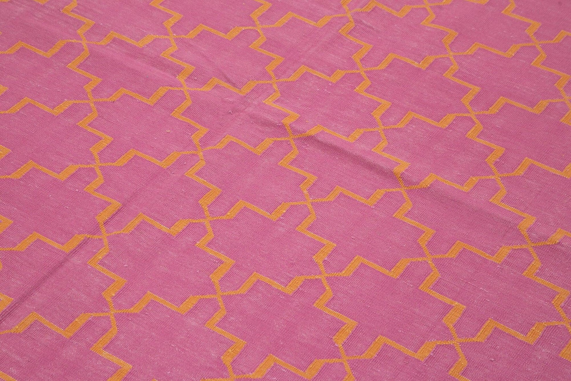 Geometric Duri Pembe Geometrik Pamuk Yün El Dokuma Halısı 182x273 Agacan
