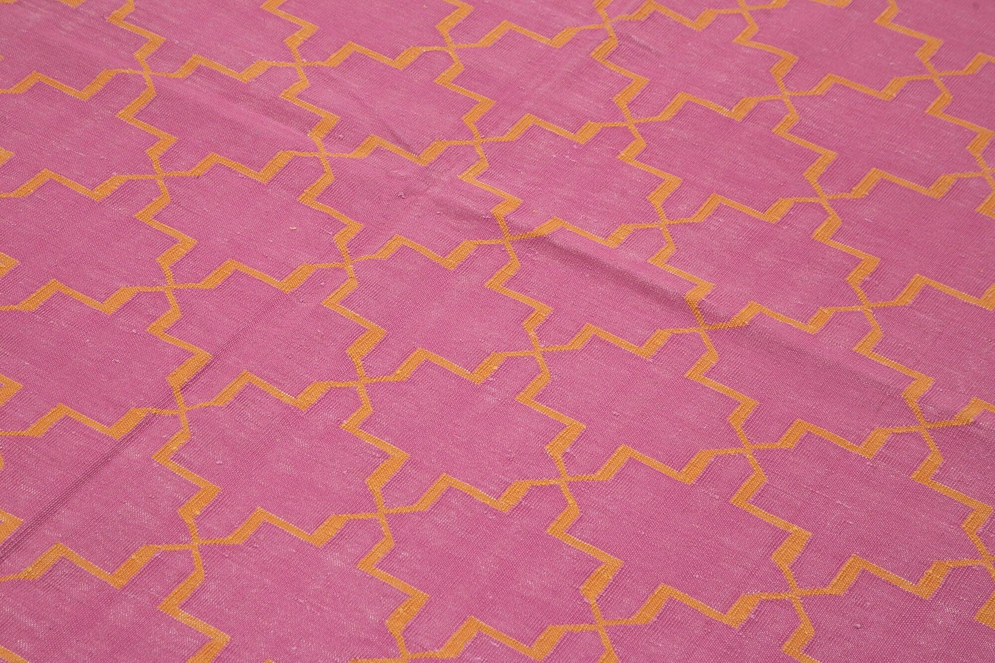 Geometric Duri Pembe Geometrik Pamuk Yün El Dokuma Halısı 182x273 Agacan