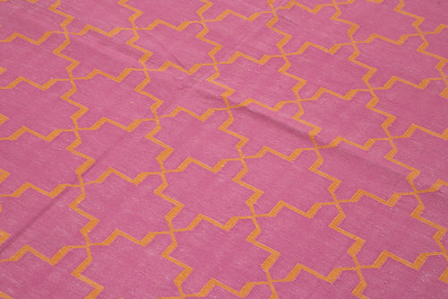 Geometric Duri Pembe Geometrik Pamuk Yün El Dokuma Halısı 182x273 Agacan