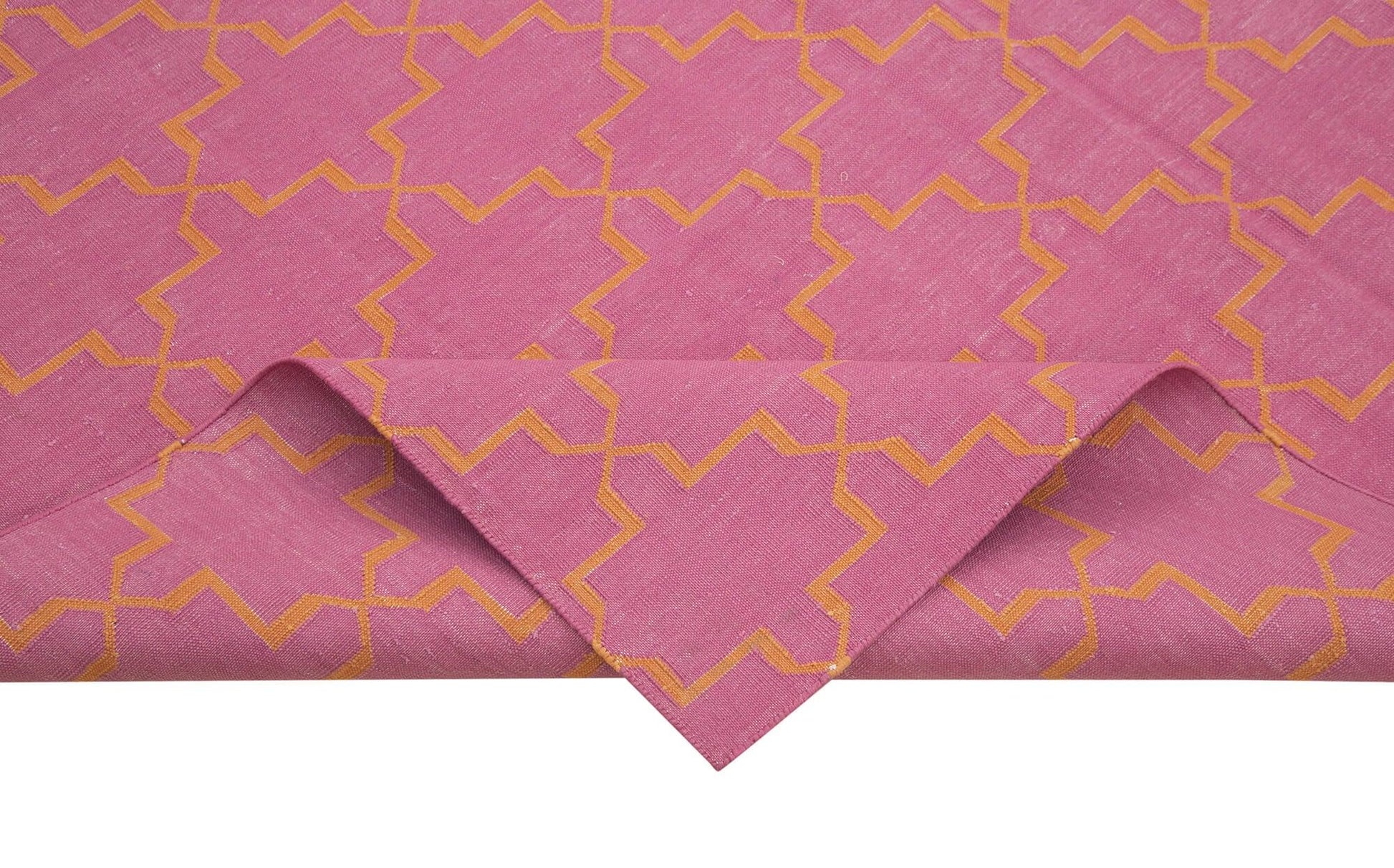 Geometric Duri Pembe Geometrik Pamuk Yün El Dokuma Halısı 182x273 Agacan