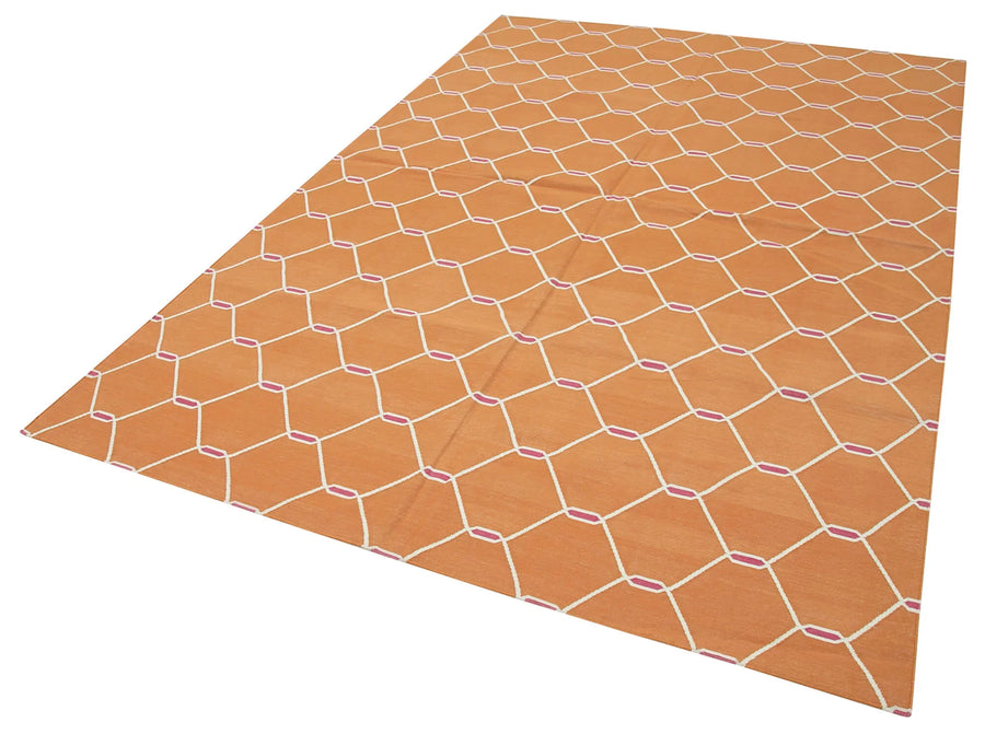 Geometric Duri Turuncu Geometrik Pamuk Yün El Dokuma Halısı 185x276 Agacan