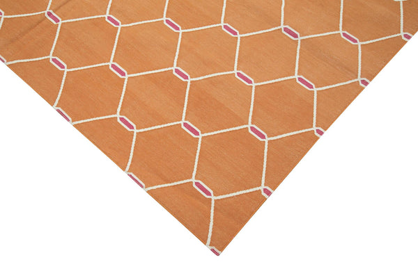Geometric Duri Turuncu Geometrik Pamuk Yün El Dokuma Halısı 185x276 Agacan