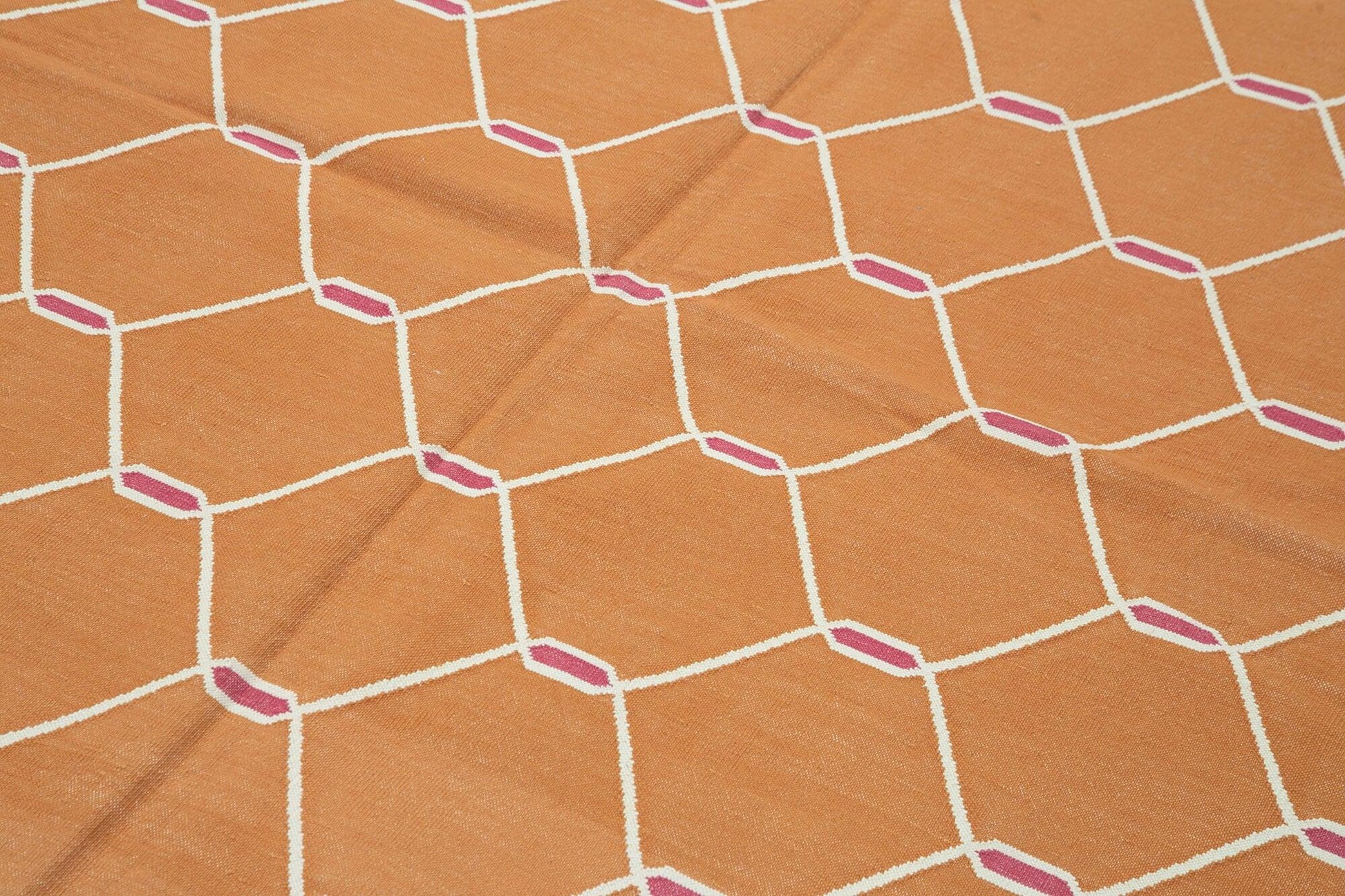 Geometric Duri Turuncu Geometrik Pamuk Yün El Dokuma Halısı 185x276 Agacan