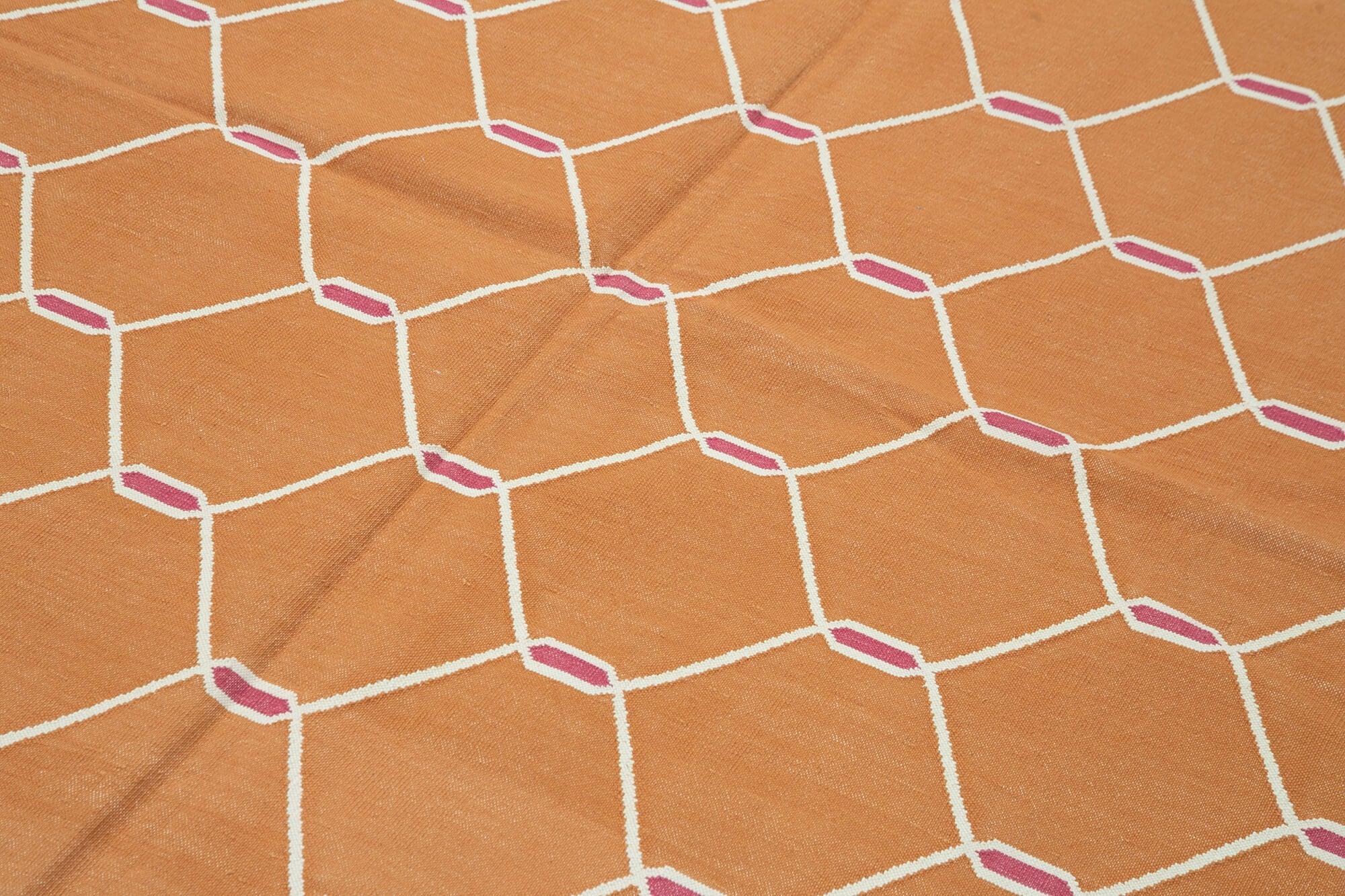 Geometric Duri Turuncu Geometrik Pamuk Yün El Dokuma Halısı 185x276 Agacan
