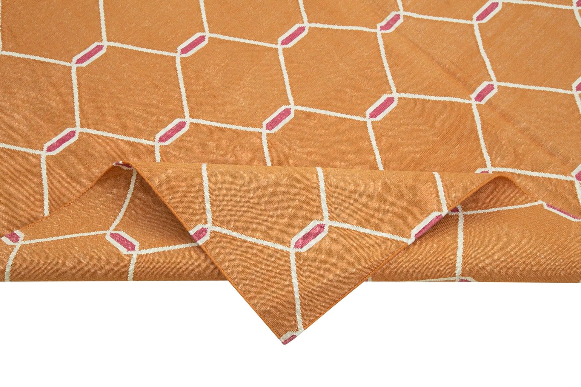 Geometric Duri Turuncu Geometrik Pamuk Yün El Dokuma Halısı 185x276 Agacan