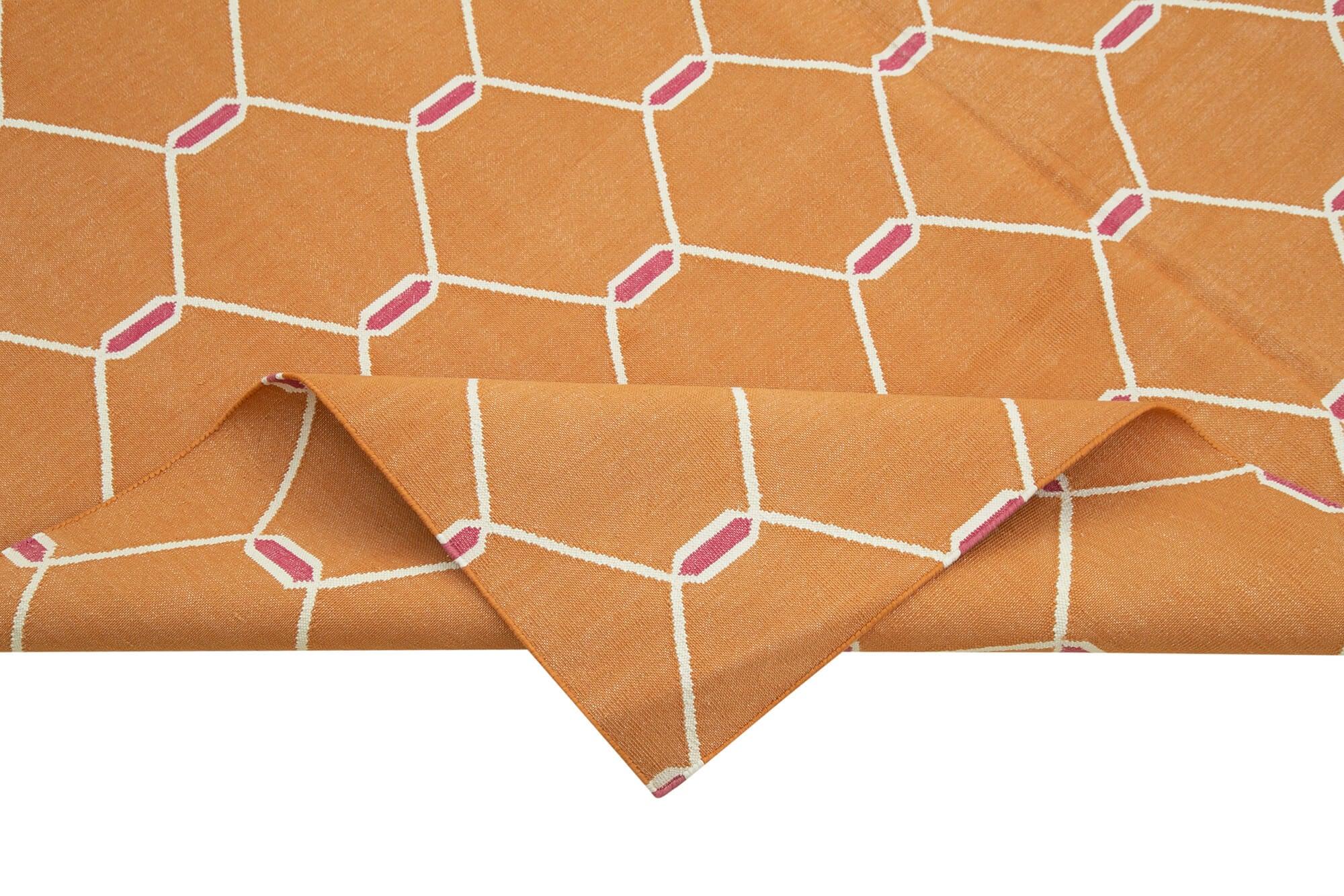 Geometric Duri Turuncu Geometrik Pamuk Yün El Dokuma Halısı 185x276 Agacan