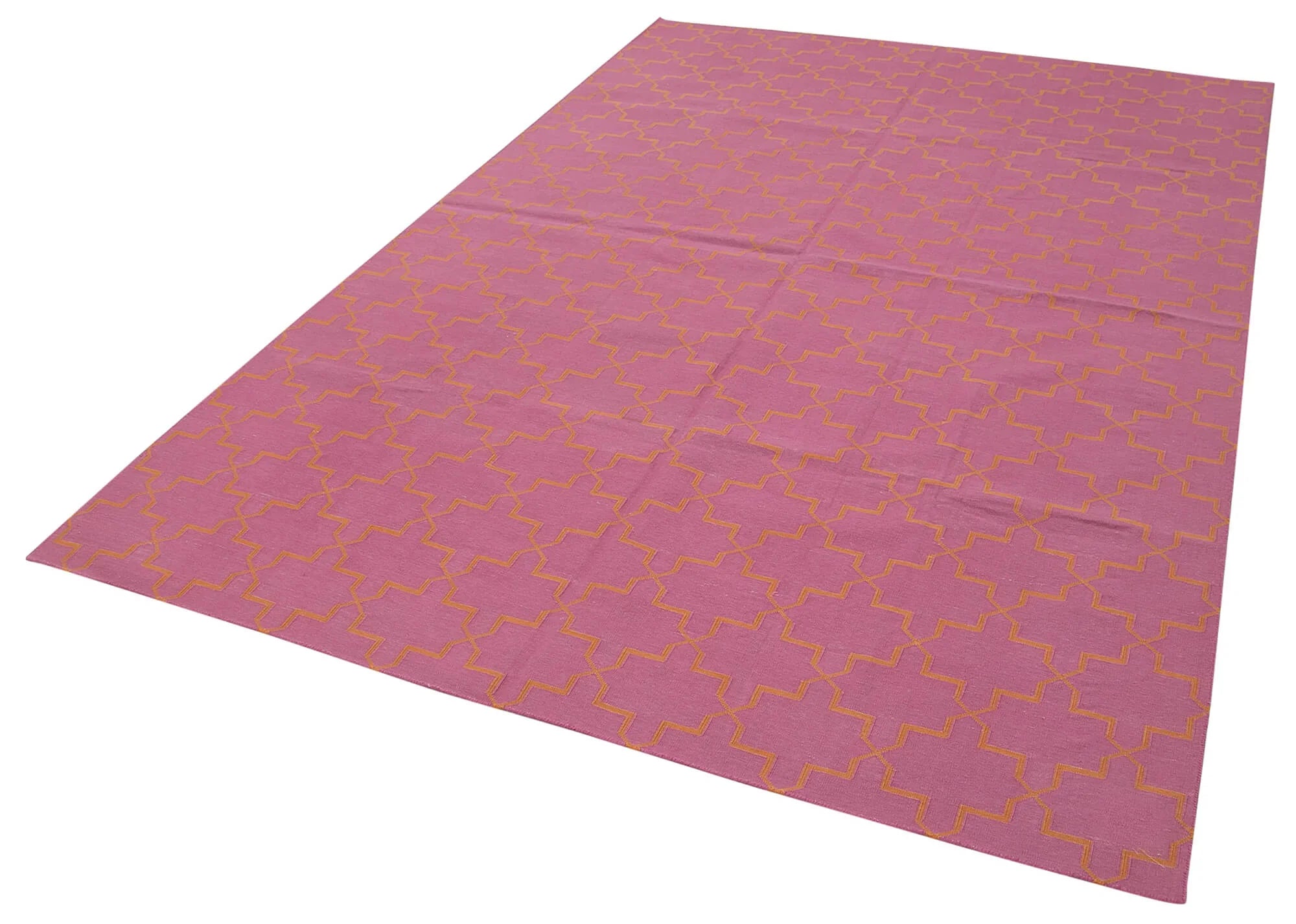 Geometric Duri Pembe Geometrik Pamuk Yün El Dokuma Halısı 184x270 Agacan