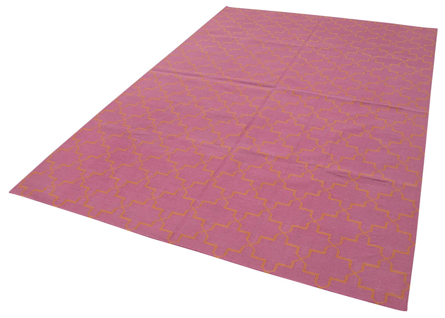 Geometric Duri Pembe Geometrik Pamuk Yün El Dokuma Halısı 184x270 Agacan