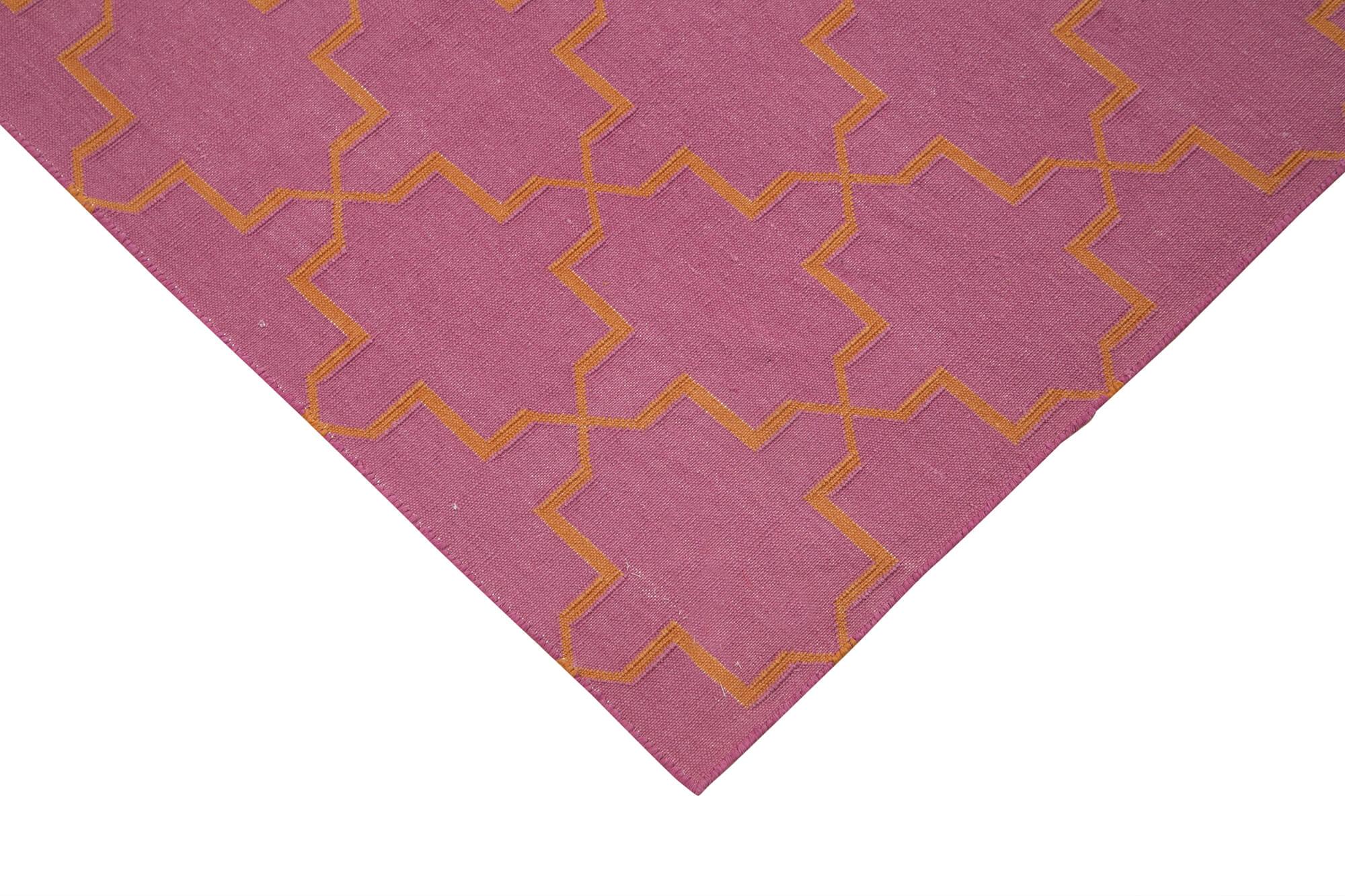 Geometric Duri Pembe Geometrik Pamuk Yün El Dokuma Halısı 184x270 Agacan