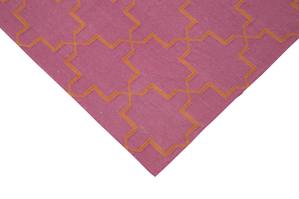 Geometric Duri Pembe Geometrik Pamuk Yün El Dokuma Halısı 184x270 Agacan